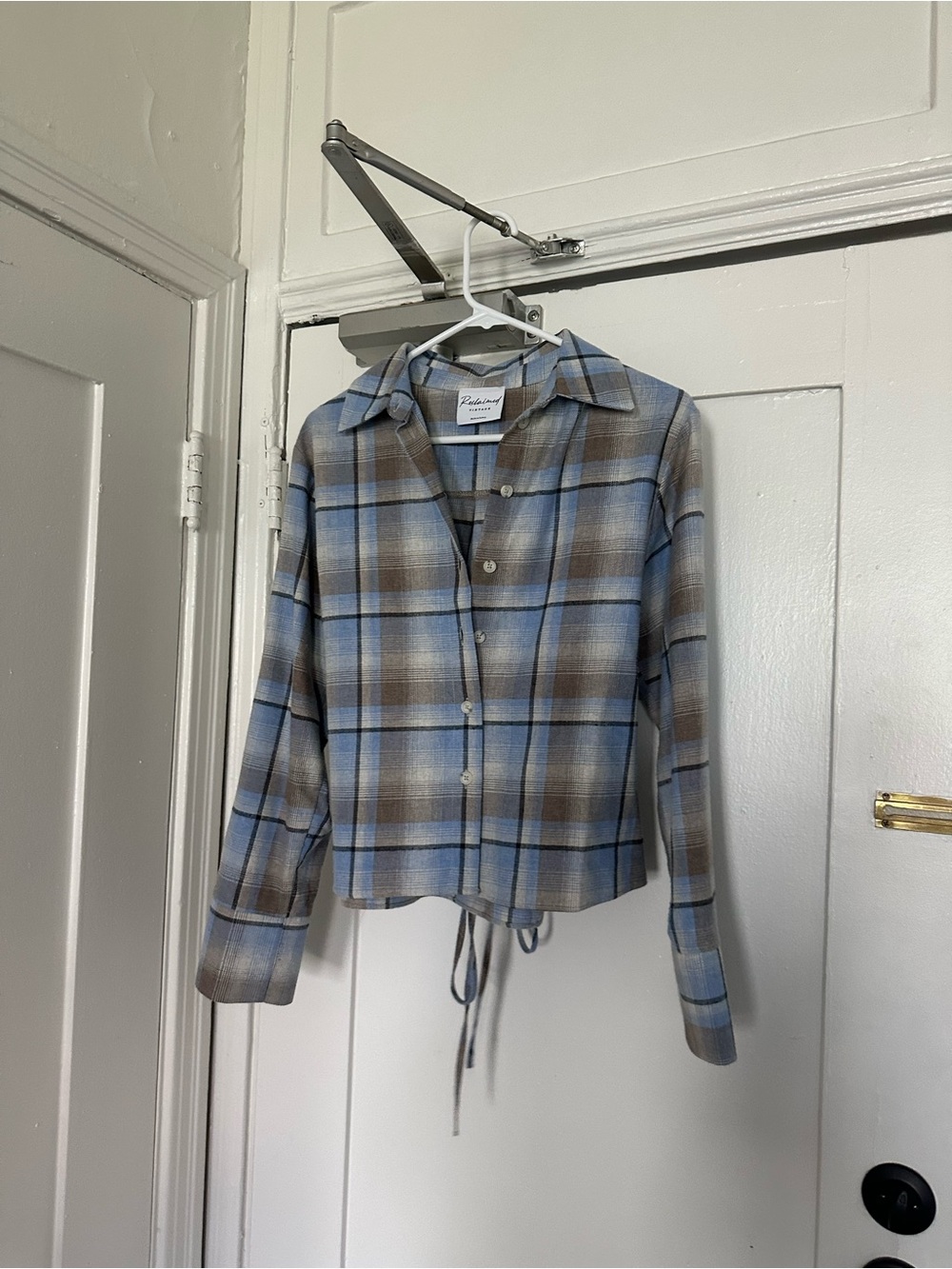 Reclaimed Vintage Blue and Brown Plaid Button-Down Shirt